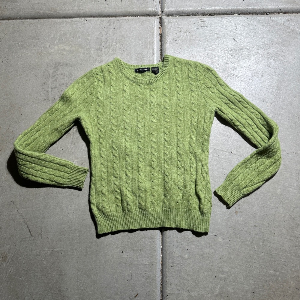 Jeanne Pierre Sweater Womens Small Green Cable Knit Wool Angora Pullover Luxary‎